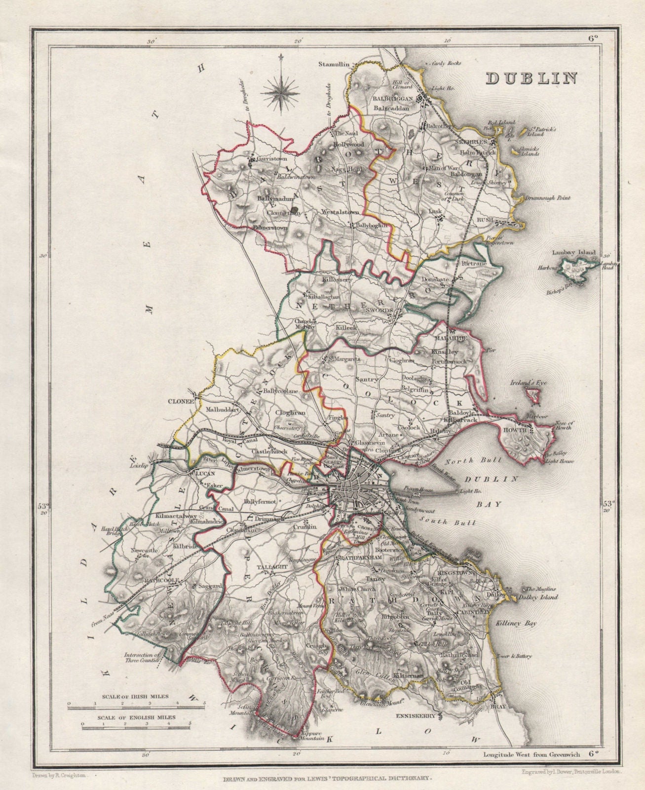 COUNTY DUBLIN antique map for LEWIS by CREIGHTON & DOWER. Ireland 1846 old
